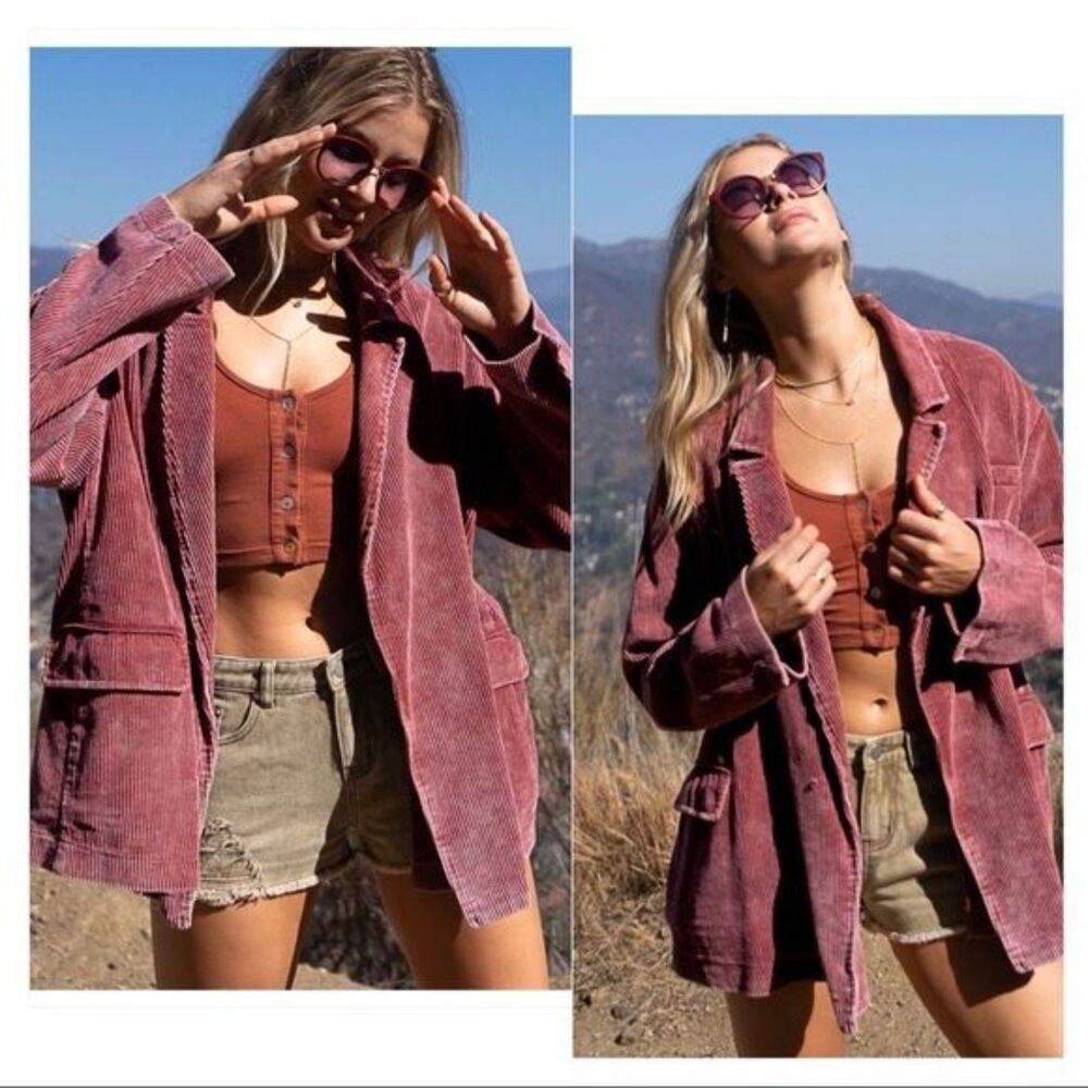 Pol Womens Corduroy Blazer Size M Pink Oversize Jacket Sz M